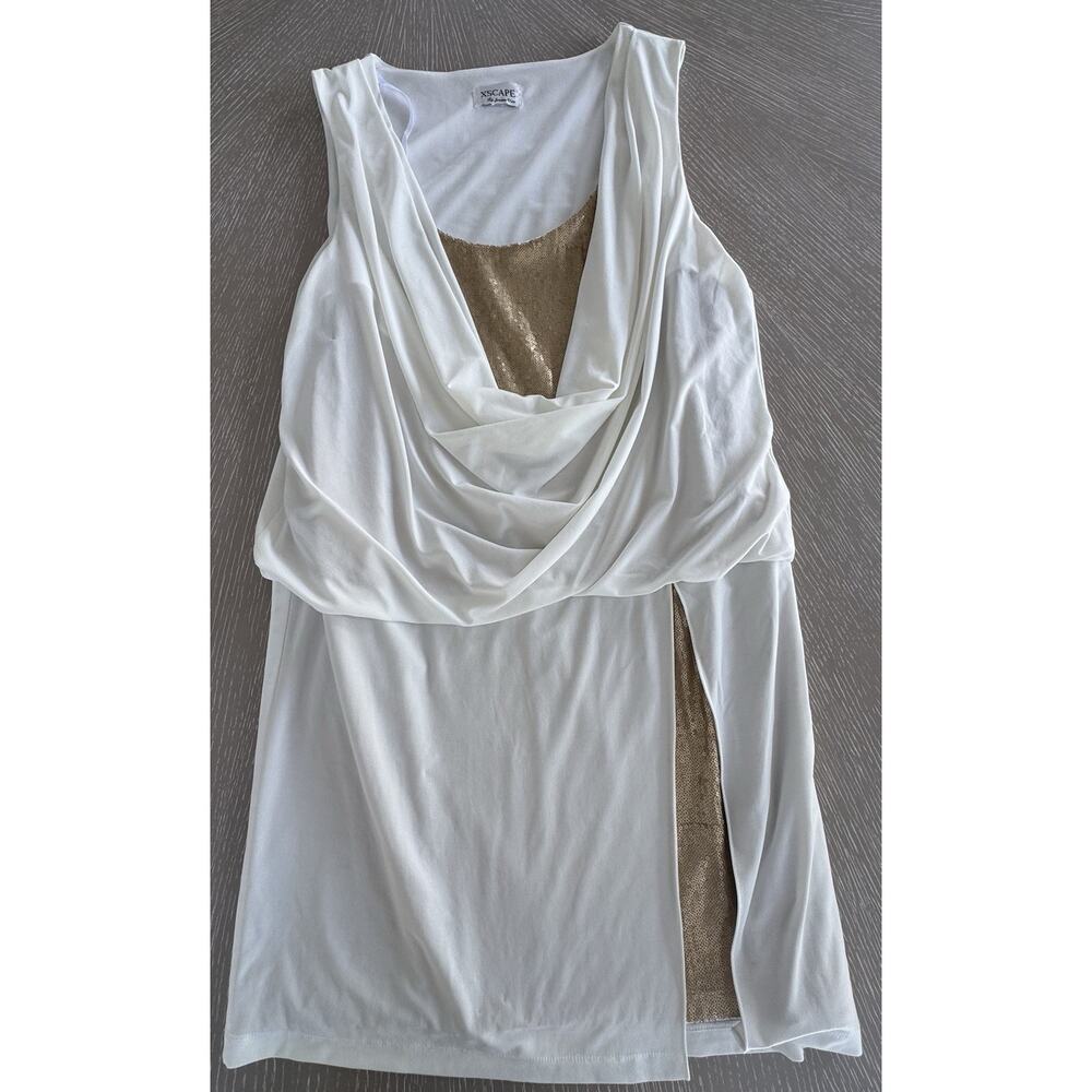 XSCAPE Joanna Chen Cowl Neck Sequin Wrap Cocktail Dress - White Gold XL